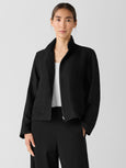 Eileen Fisher Silk Linen Box Stand Collar Jacket in Ebony