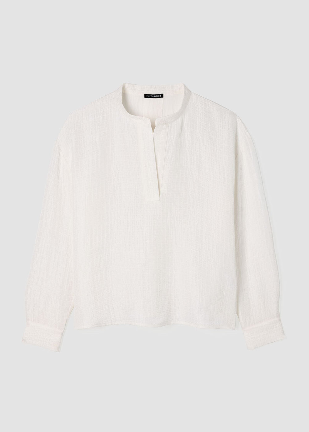 Eileen Fisher Mandarin Collar Silk Linen Box Henley Top in Ivory