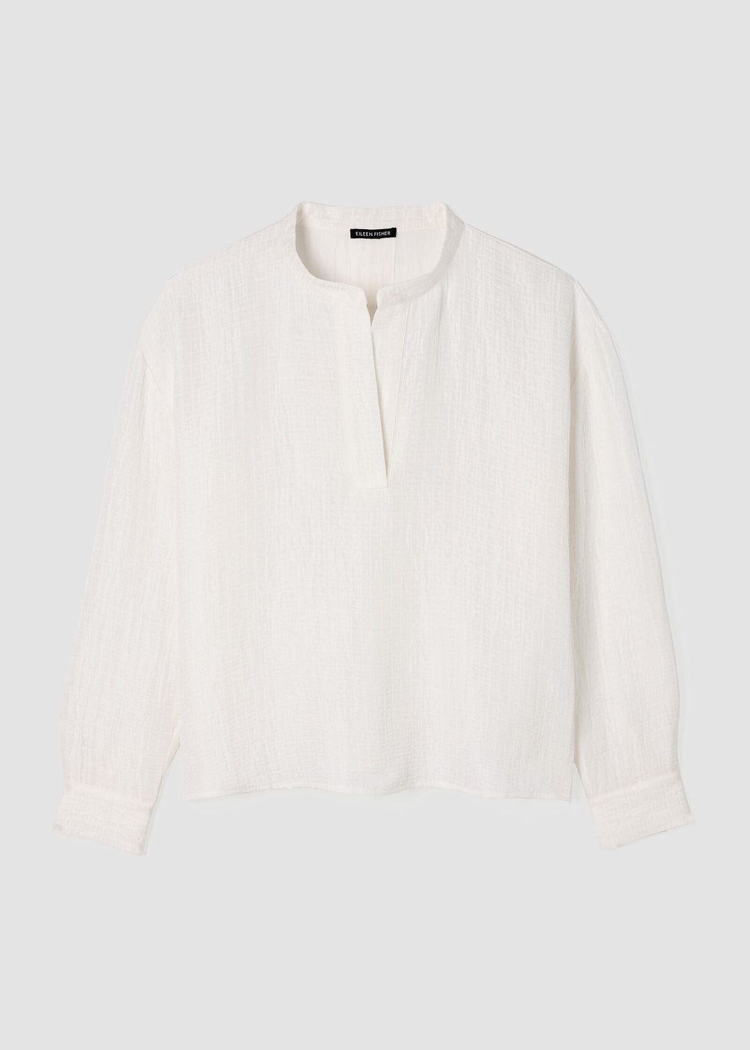 Eileen Fisher Mandarin Collar Silk Linen Box Henley Top in Ivory
