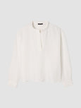 Eileen Fisher Mandarin Collar Silk Linen Box Henley Top in Ivory