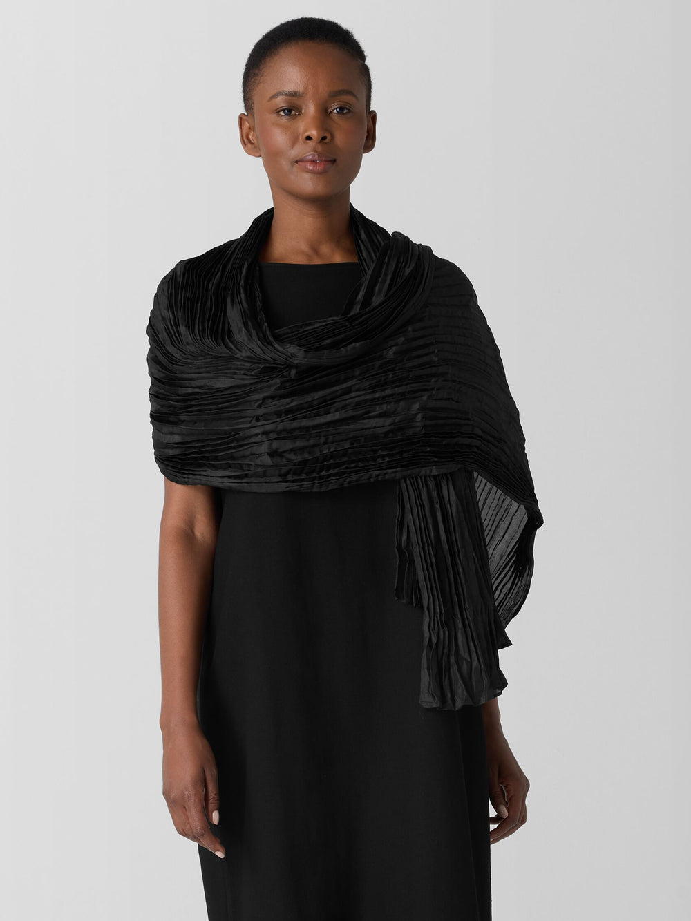 Eileen Fisher Whisper Silk Crinkle Scarf in Black