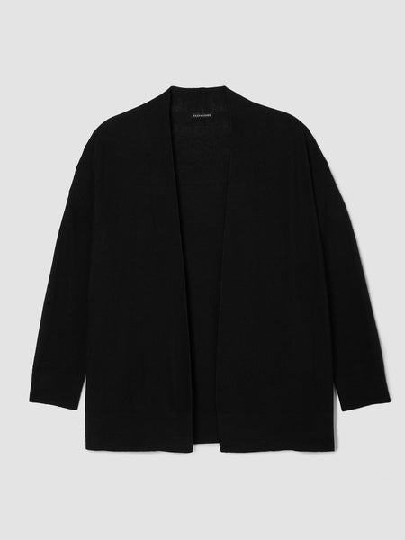Eileen Fisher Linen/Cotton Blend Long Open Cardigan in Black