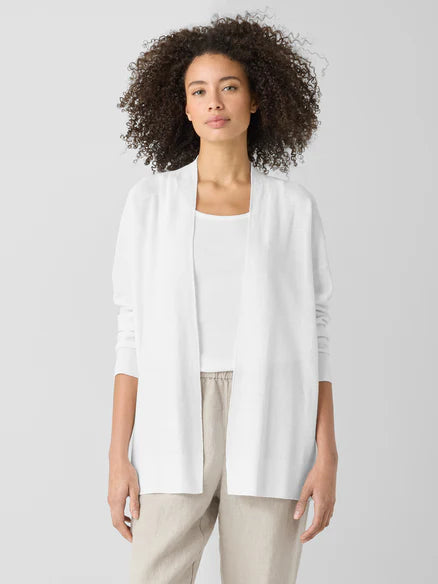 Eileen Fisher Organic Linen Cotton Long Open Cardigan in White