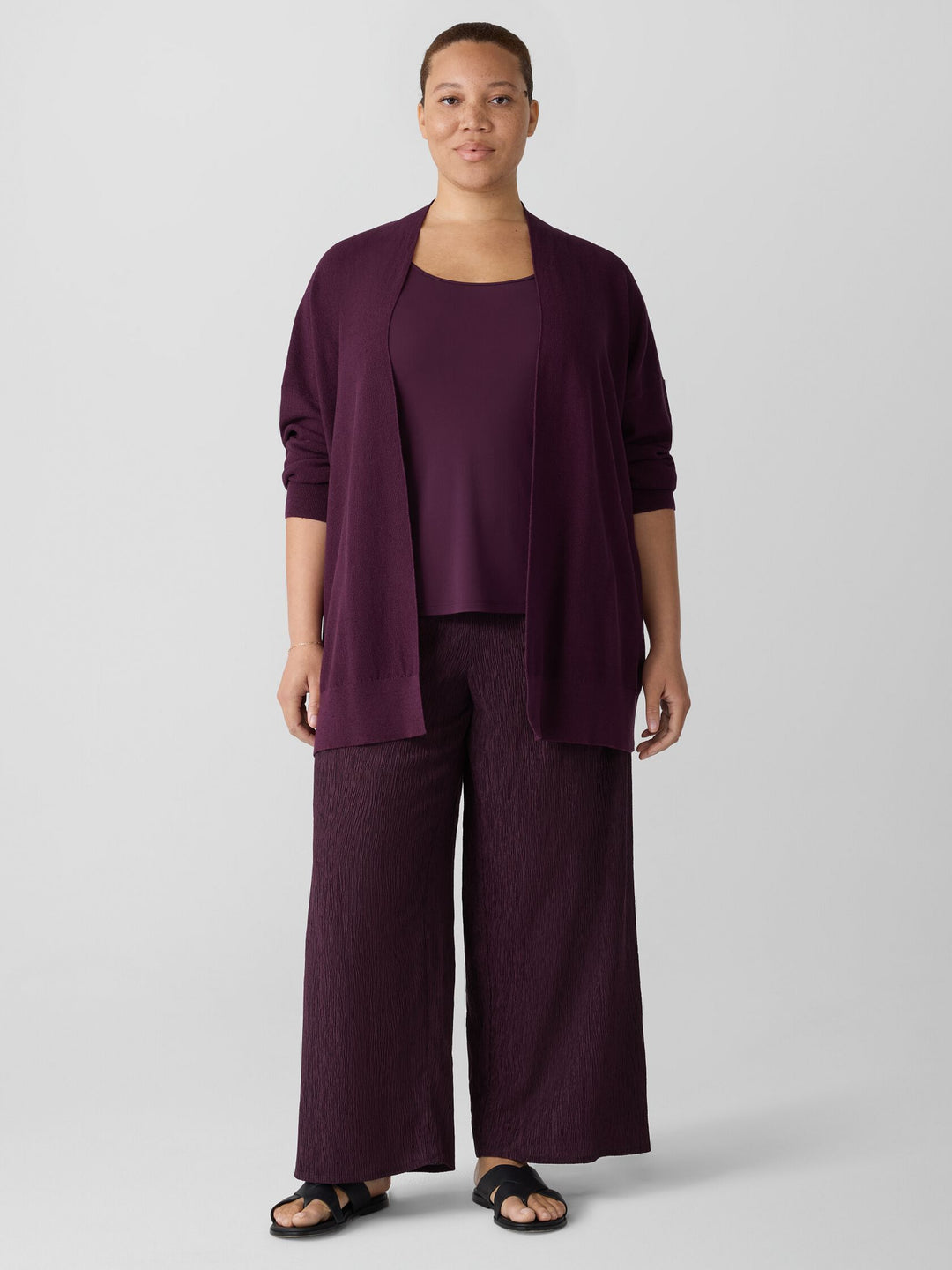 Eileen Fisher Organic Linen Cotton Long Cardigan in Blackberry