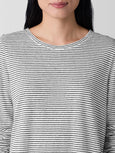 Eileen Fisher Striped Organic Linen Crewneck Long Sleeve Tee in White/Blk