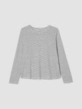 Eileen Fisher Striped Organic Linen Crewneck Long Sleeve Tee in White/Blk