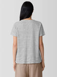 Eileen Fisher Striped Linen Crewneck Short Sleeve Tee in White/Blk