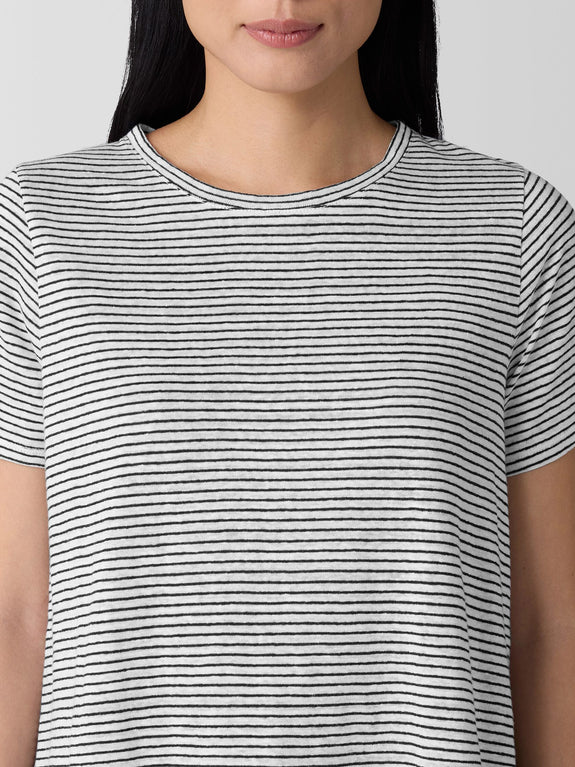 Eileen Fisher Striped Linen Crewneck Short Sleeve Tee in White/Blk