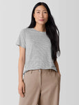 Eileen Fisher Striped Linen Crewneck Short Sleeve Tee in White/Blk