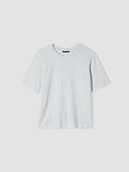 Eileen Fisher Organic Cotton Jacquard crewneck short sleeve top in Seasalt