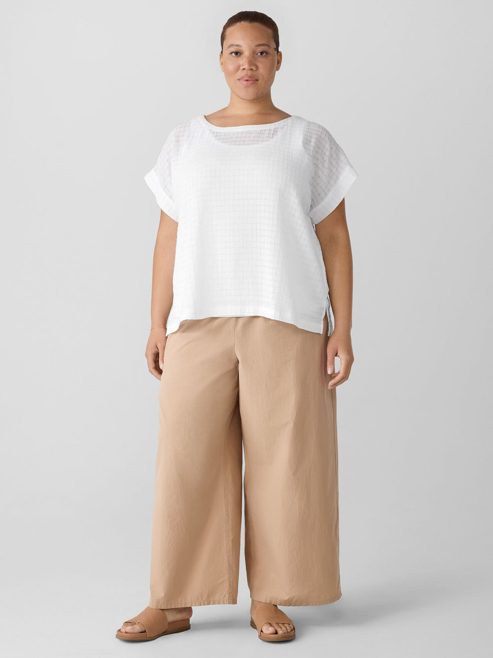 Eileen Fisher Organic Cotton Voile Box Top in White