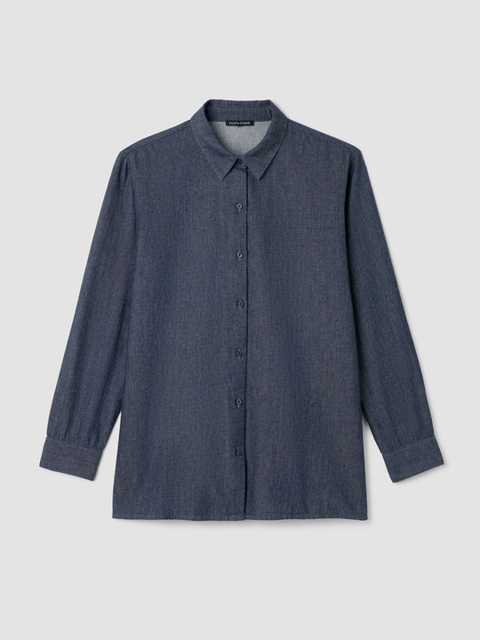 Eileen Fisher Airy Organic Cotton Twill Classic Collar Easy Shirt in Denim
