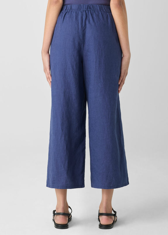 back view of Eileen Fisher organic linen plus size ankle pant in color bluette