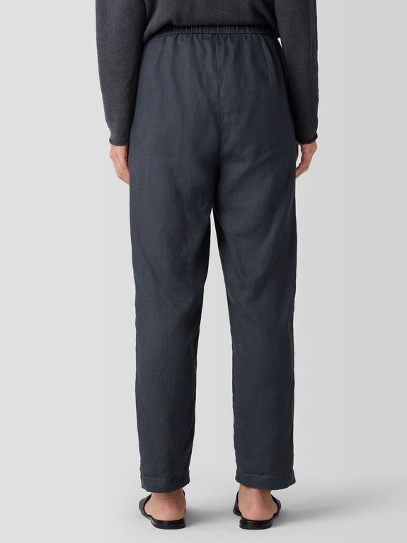 Eileen Fisher Org. Linen High Waisted Tapered Ankle Pant in Ebony