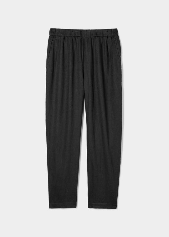 Eileen Fisher Org. Linen High Waisted Tapered Ankle Pant in Ebony