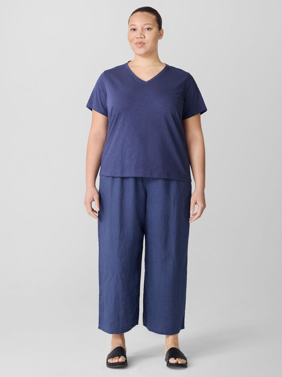 front view of Eileen Fisher organic linen plus size ankle pant in color bluette
