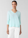 Eileen Fisher Slubby Jersey V-Nk Long Sleeve Easy Tee in Pool