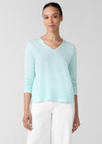 Eileen Fisher Slubby Jersey V-Nk Long Sleeve Easy Tee in Pool
