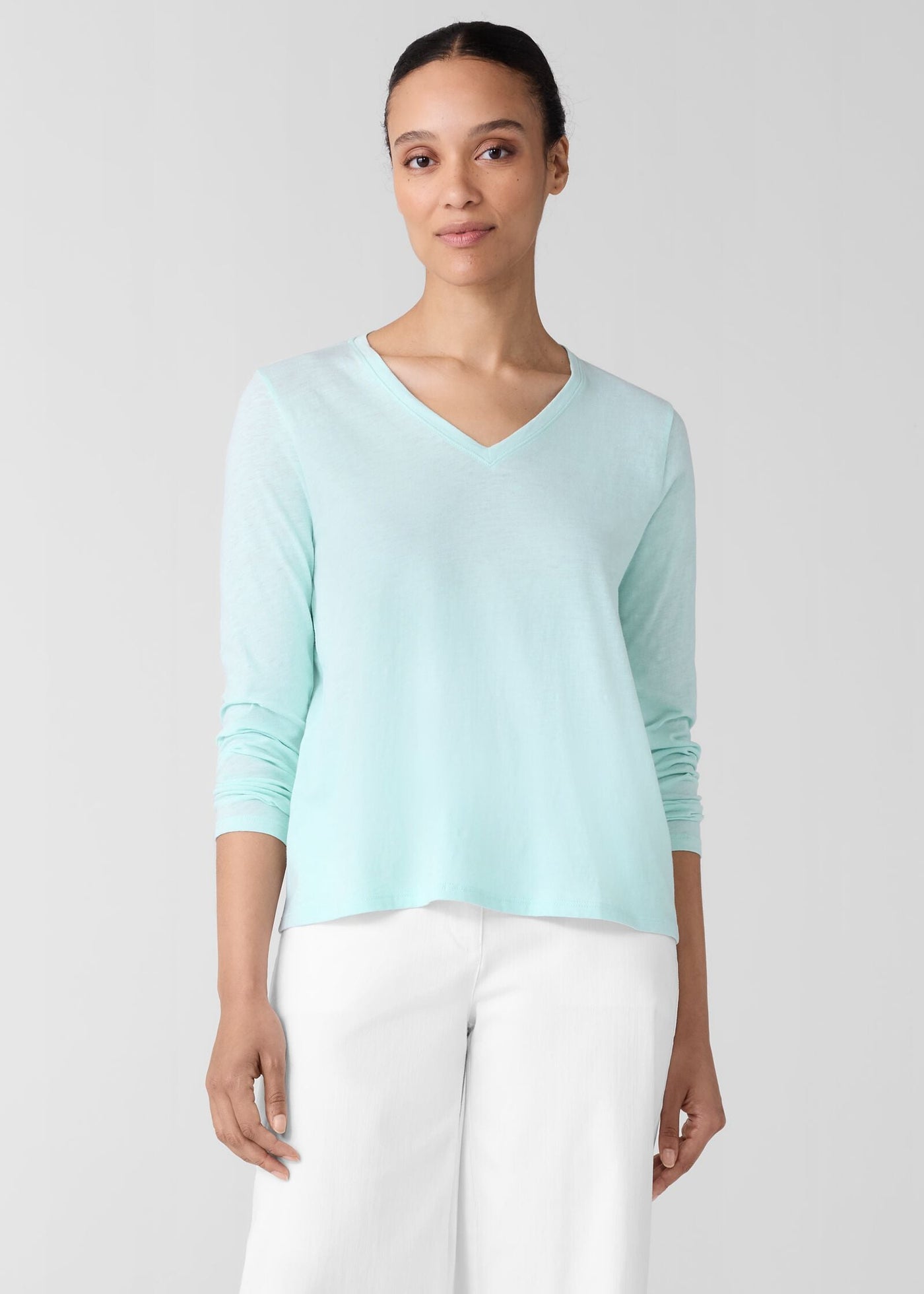 Eileen Fisher Slubby Jersey V-Nk Long Sleeve Easy Tee in Pool