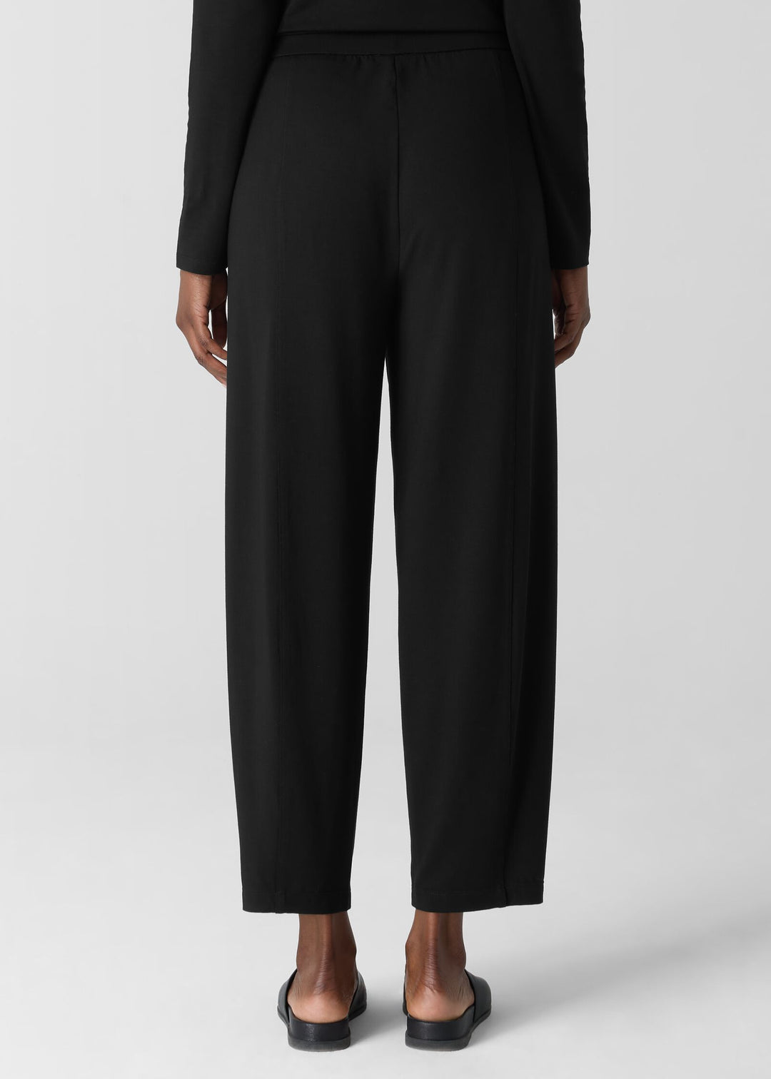 back view of plus size Eileen Fisher Stretch Jersey Knit Lantern Pant in Black