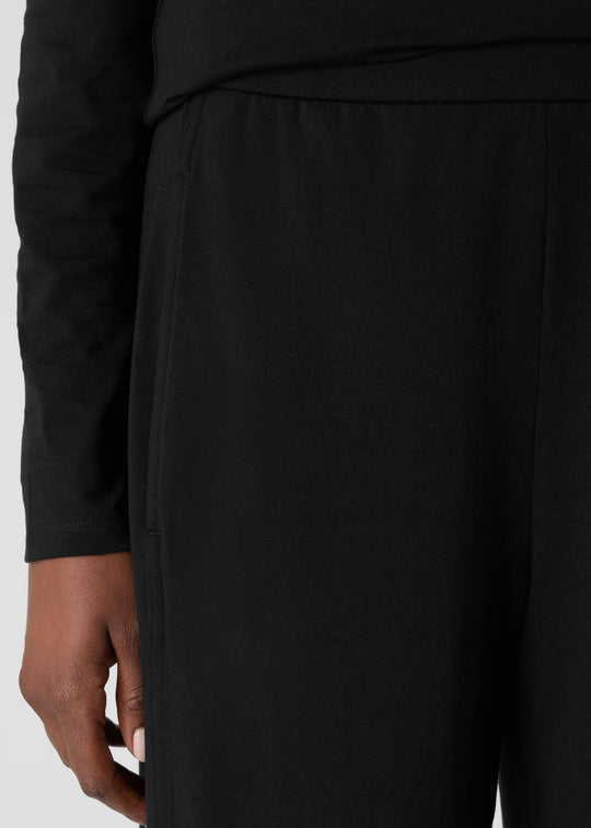 close up front view of plus size Eileen Fisher Stretch Jersey Knit Lantern Pant in Black