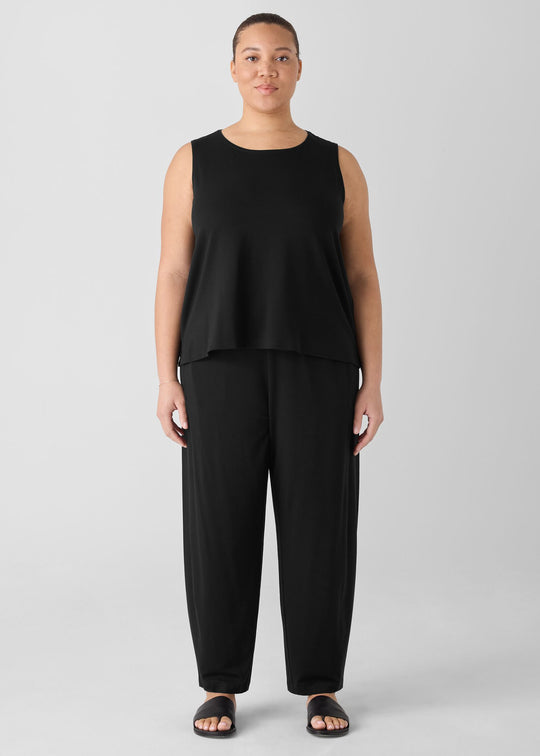 front view of plus size Eileen Fisher Stretch Jersey Knit Lantern Pant in Black