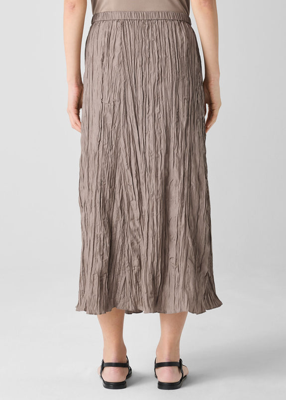 back view of plus size Eileen Fisher Crushed silk Pull on Skirt in Cocoa