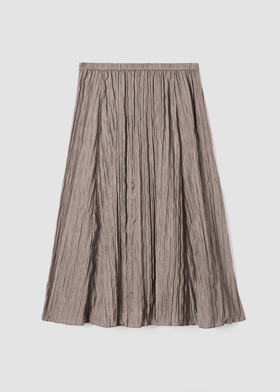 Front view of plus size Eileen Fisher Crushed silk Pull on Skirt in Cocoa