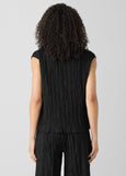 back view of plus size Eileen Fisher Crushed Silk Ballet Neck Pleated Top in Black