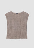 Eileen Fisher Crushed Silk Ballet Neck Pleated Top in Cocoa