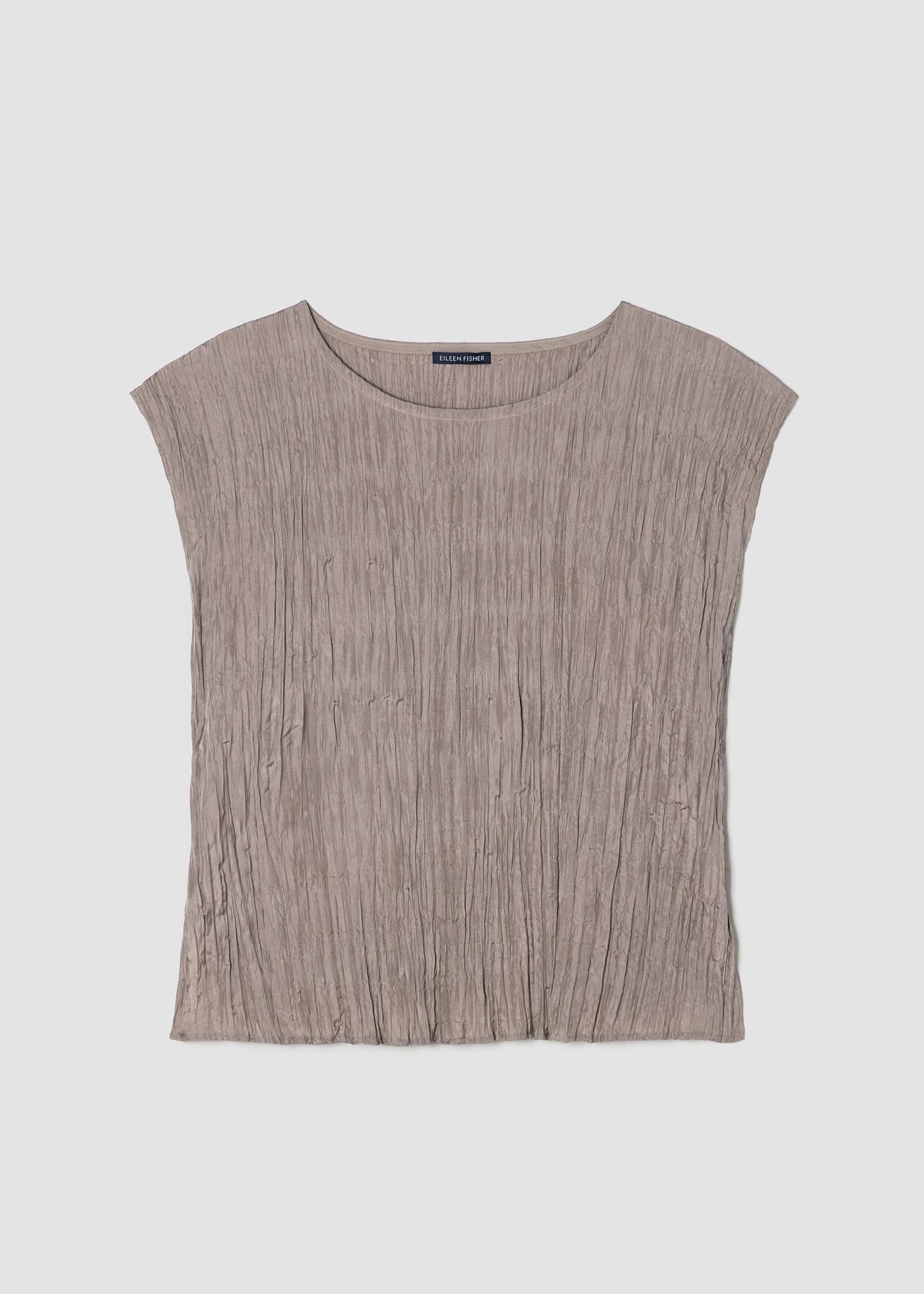 Eileen Fisher Crushed Silk Ballet Neck Pleated Top in Cocoa