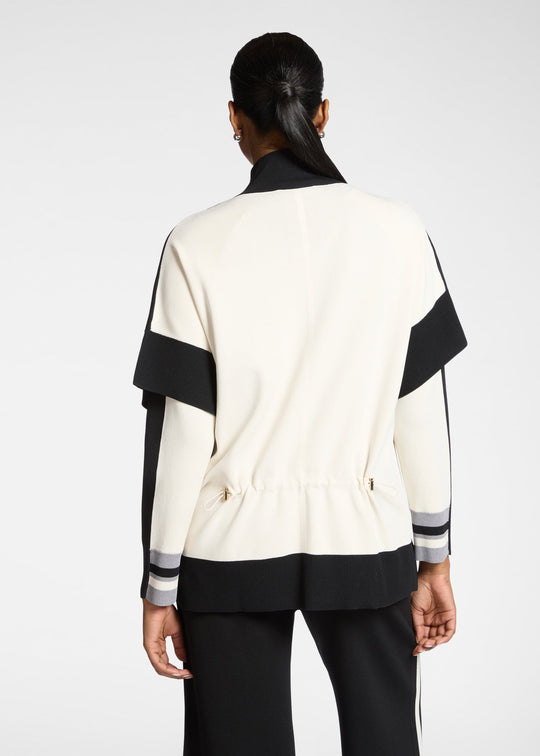 back view of plus size Elena Miro Cape with Zip in Bi Color Compact Viscose in Juta Black