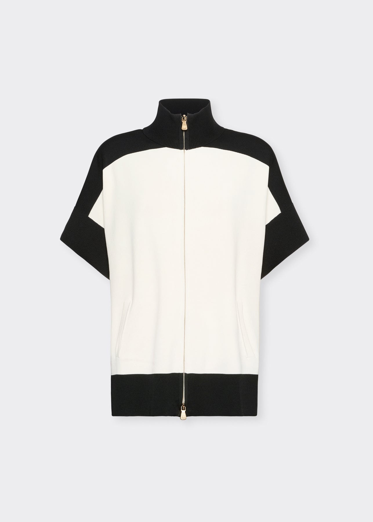 Front view of plus size Elena Miro Cape with Zip in Bi Color Compact Viscose in Juta Black