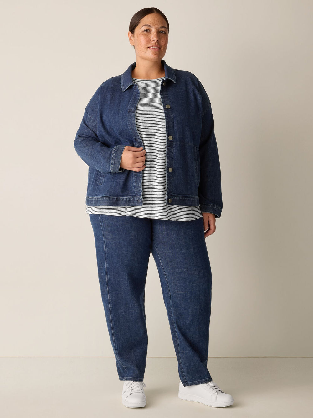 Eileen Fisher Cotton Stretch Denim Jean Jacket in Medium Indigo