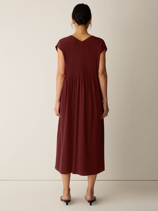 Eileen Fisher V-Neck Full Length Silk Crepe de Chine Dress in Sundried Tomato