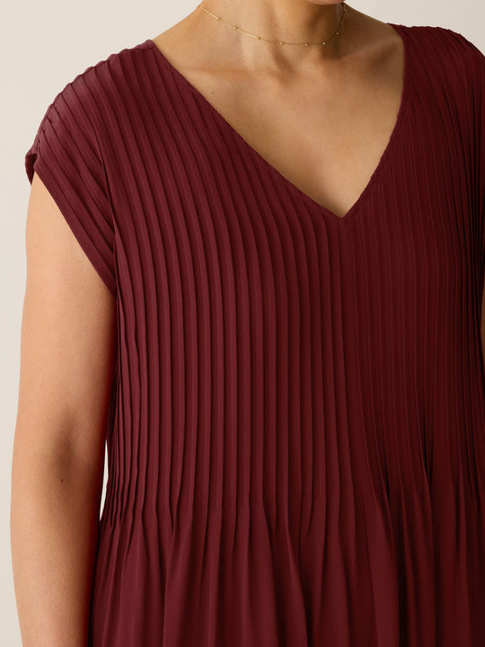 Eileen Fisher V-Neck Full Length Silk Crepe de Chine Dress in Sundried Tomato