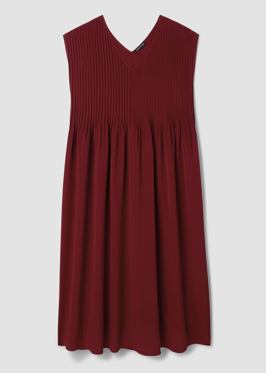 Maroon sleeveless dress on a light gray background