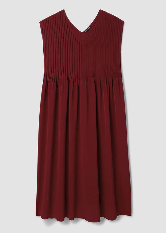 Maroon sleeveless dress on a light gray background