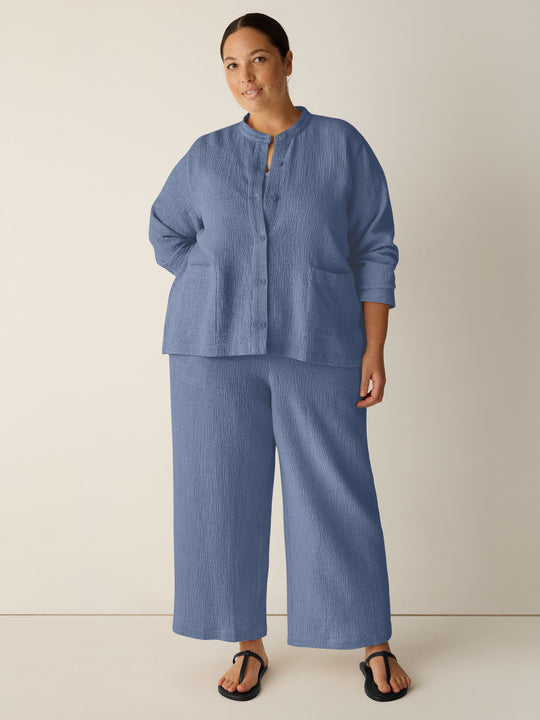 Eileen Fisher Organic Cotton Double Weave Shirt Jacket in Haze