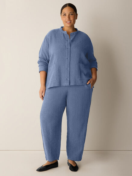Eileen Fisher Organic Cotton Double Weave Ankle Lantern Pant in Haze