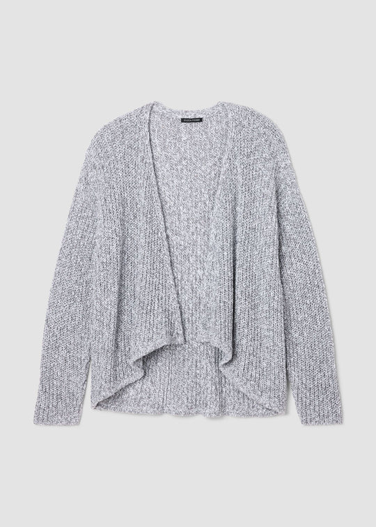 front view of plus size Eileen Fisher Peruvian Cotton Cloud Twist Open Cardigan in Dark Pearl