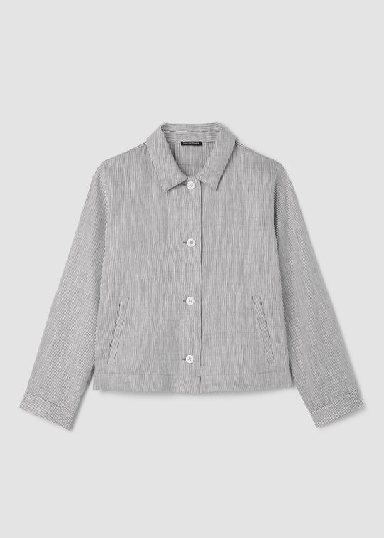 Eileen Fisher Striped Organic Linen Sheen Classic Collar A-Line Jacket in Wren