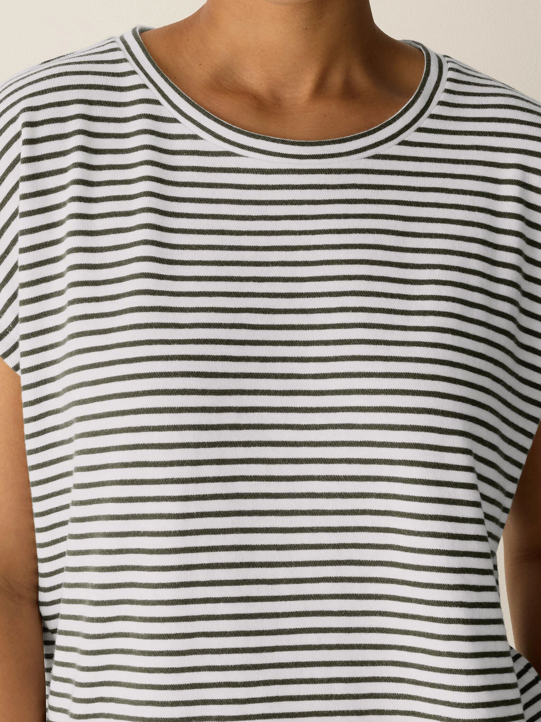 Eileen Fisher Striped Organic Cotton Slub Crew Neck Tee in Olive Stripe