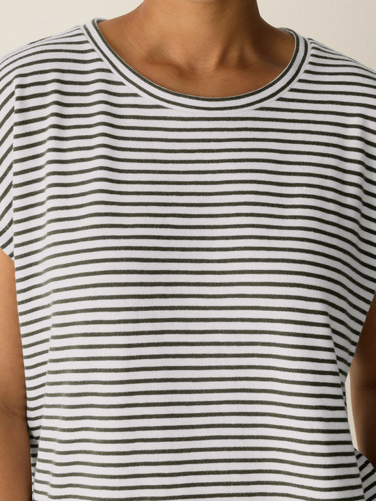 Eileen Fisher Striped Organic Cotton Slub Crew Neck Tee in Olive Stripe