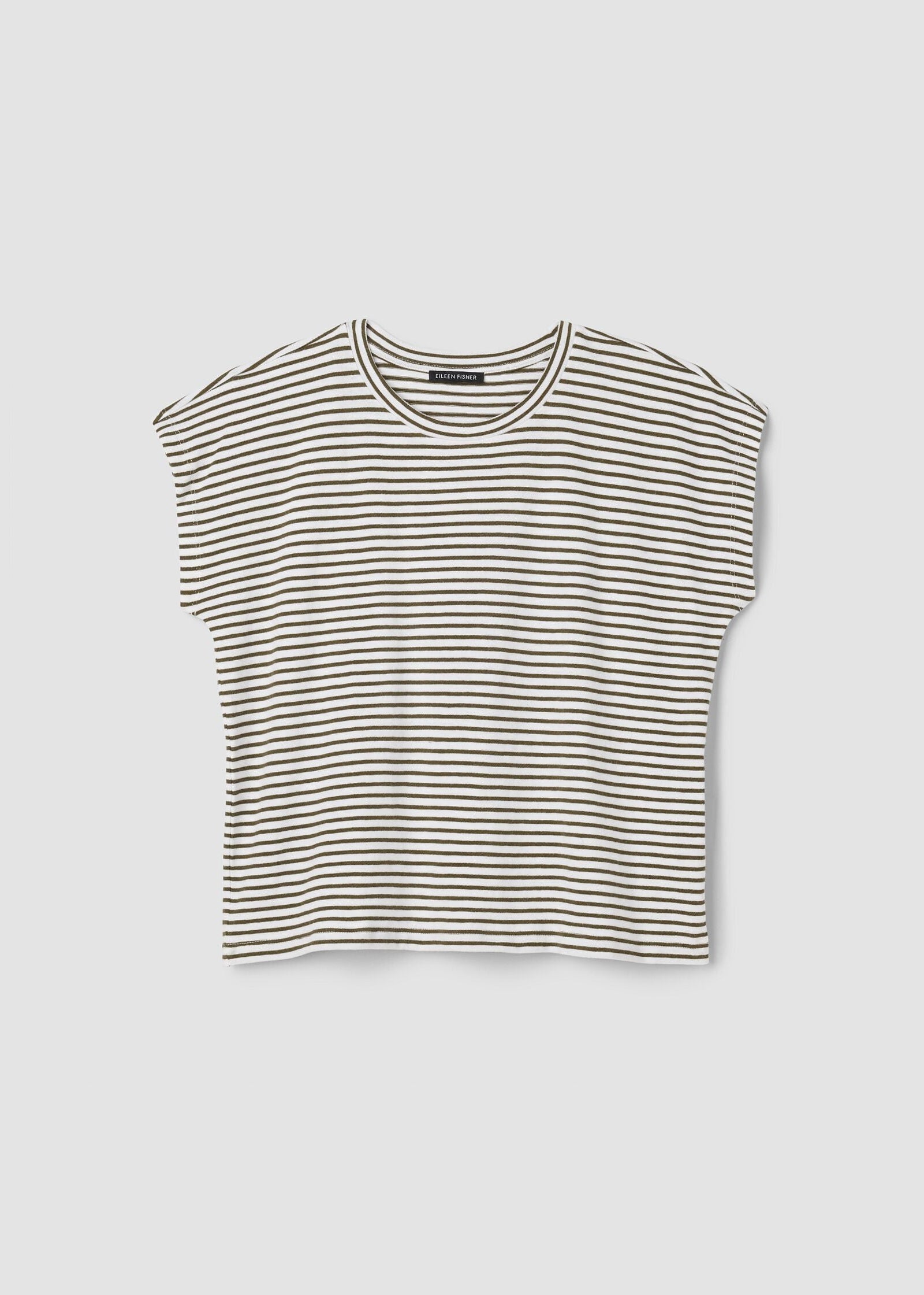 Olive-and-white striped organic cotton slub crew-neck tee with short sleeves