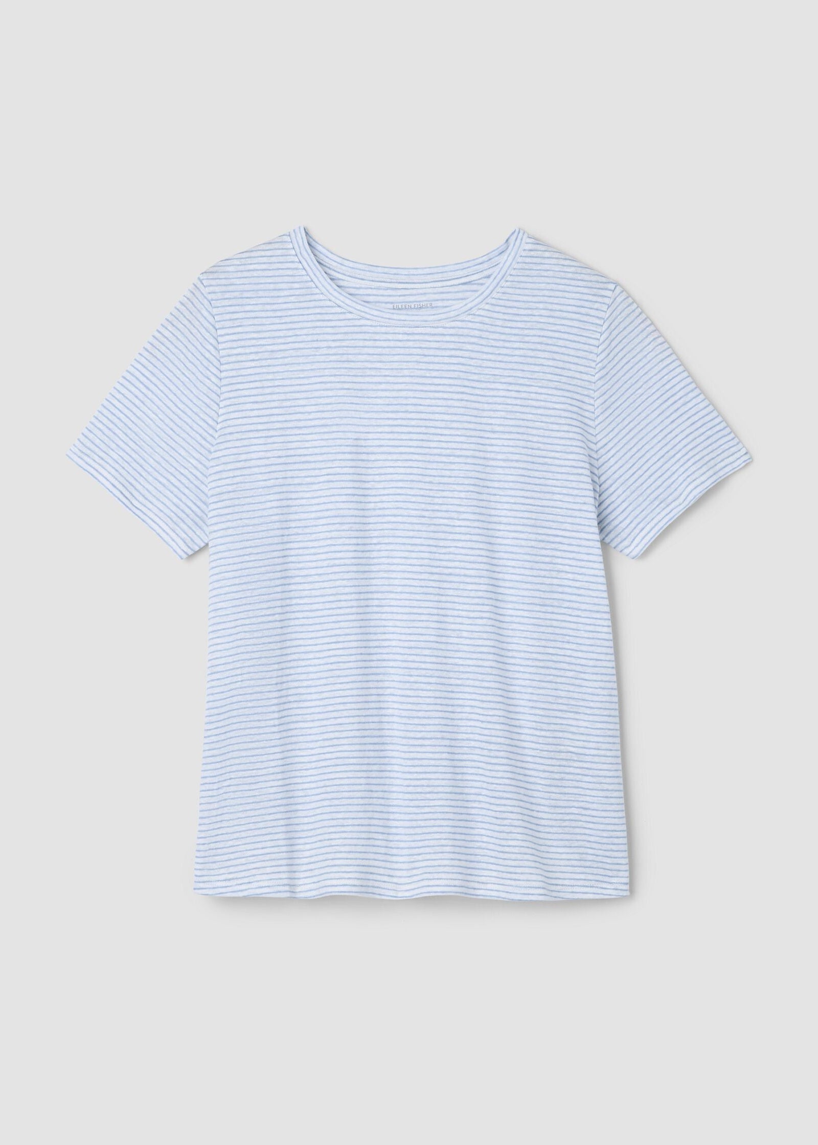 Eileen Fisher Crew Neck Striped short sleeve Tee in Skylight