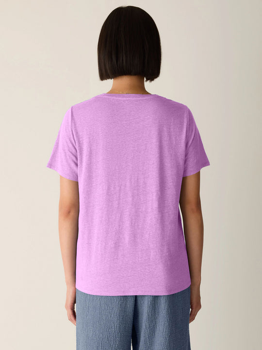 Eileen Fisher Organic Linen Jersey Crew Neck Short Sleeve Tee in Bright Aster