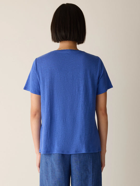 Eileen Fisher Organic Linen Jersey Crew Neck Short Sleeve Tee in Blue Star