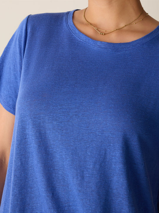 Eileen Fisher Organic Linen Jersey Crew Neck Short Sleeve Tee in Blue Star