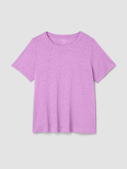 Eileen Fisher Organic Linen Jersey Crew Neck Short Sleeve Tee in Bright Aster